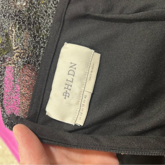 Anthropologie  BHLDN black shimmer sleeveless maxi with pink flowers - size 14 - Picture 11 of 12